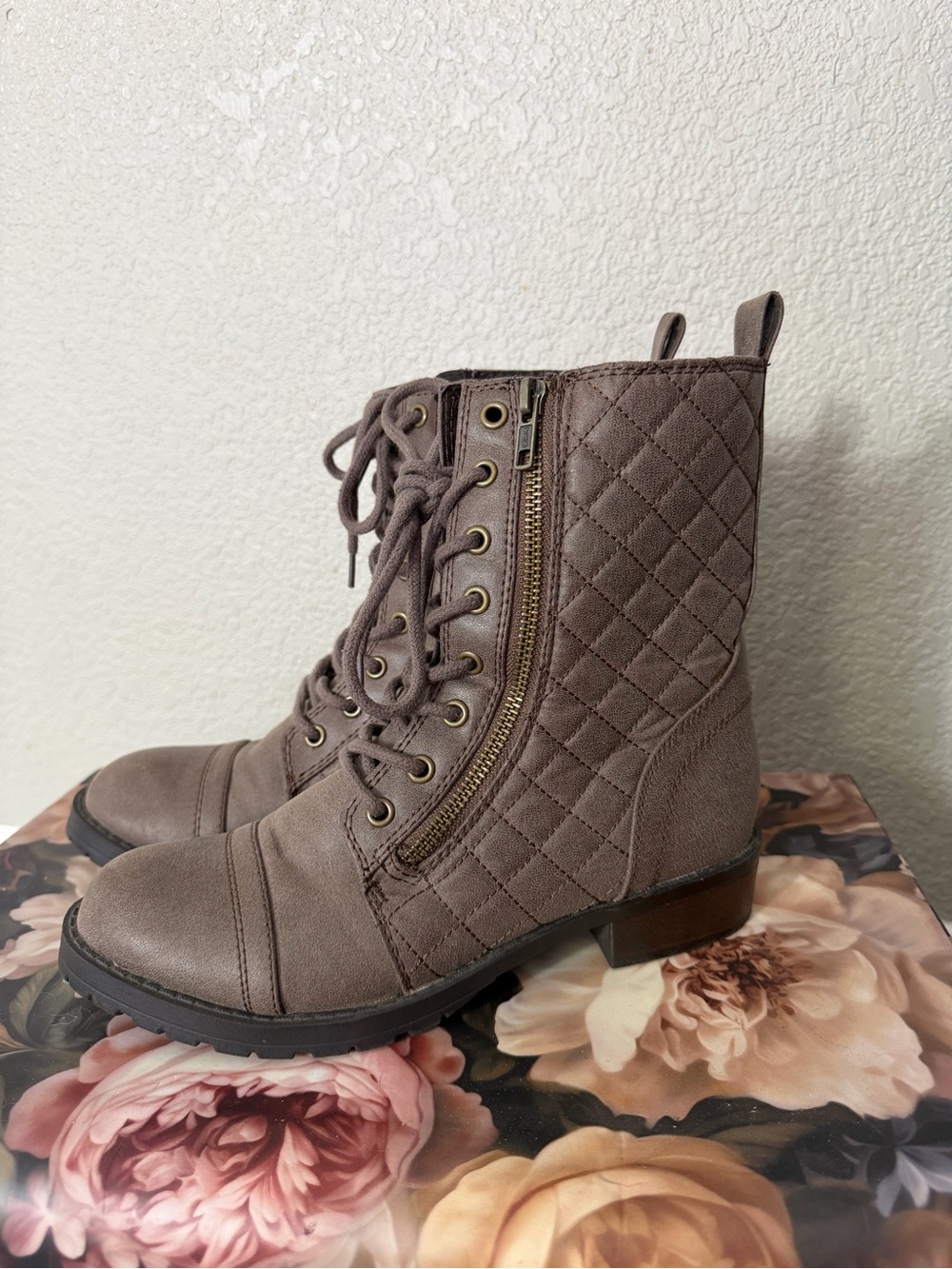 Mossimo Supply Co. Quilted Lace-Up Combat Boots - Taupe Brown